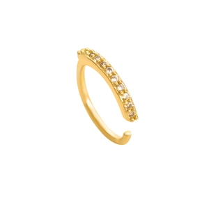 Close-up of gold-plated leaf nose ring with micro-pave cubic zirconia crystals