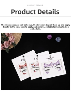 Detailed view of self-adhesive face rhinestones in red and purple for eye makeup decor