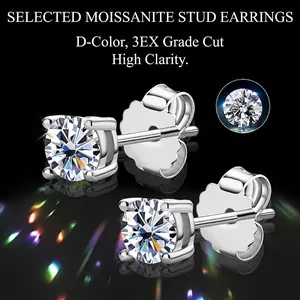 925 silver 18K gold plated D color moissanite stud earrings with classic 4-prong setting