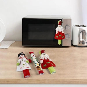 Christmas snowman and Santa refrigerator handle covers in red and green knit fabric