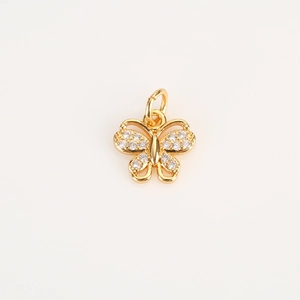 Macro shot of gold butterfly charm with micro-pave cubic zirconia and top hanging loop