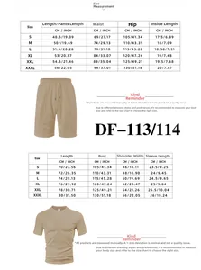 Detailed size guide chart for men's waffle knit short sleeve t-shirt and shorts set