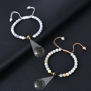 Handmade amazonite bead bracelets with magnetic projection heart charms on black leather