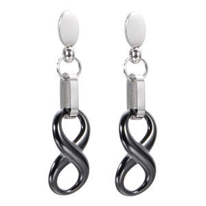 Fashionable black and white infinity symbol ceramic earrings with stainless steel studs