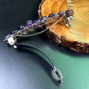 Bohemian style spring hair clip with purple crystal beads on silver metal base