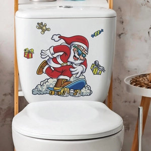 Weihnachtsmann-Skateboard-Aufkleber mit Geschenkboxen für die Toilettendekoration