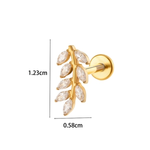 Detailed dimensions showing 1.23cm height for the leaf crown titanium labret stud
