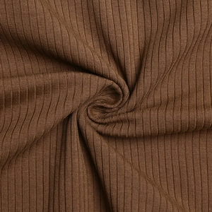 Detailed macro view of dark brown ribbed knit cotton fabric texture and soft material