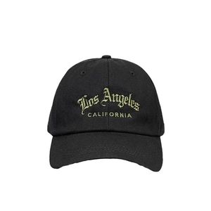 Classic black Los Angeles baseball cap with vintage gold embroidery on high-quality cotton