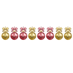 Set of 8 gold and red Christmas ball ornaments with snowflake patterns and silk bows