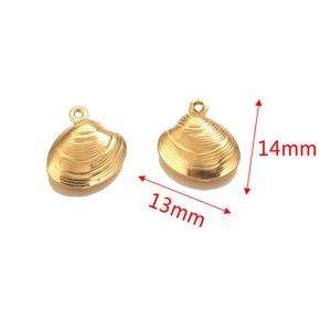 Detail of 18K gold plated shell charms with radial texture, dimensions 14mm x 13mm