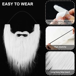 Professional Santa Claus fake beard and eyebrows set with elastic strap and adhesive backing