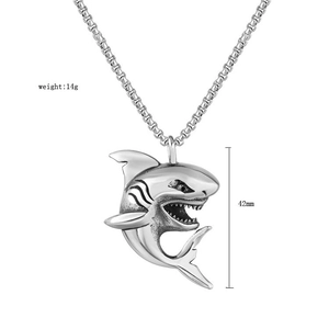 Collier minimaliste en acier inoxydable avec pendentif requin vintage de 42mm
