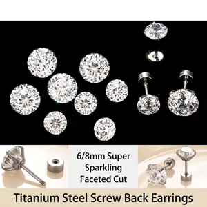 Sparkly Round Cubic Zirconia Stud Earrings With Titanium Stainless Steel Screw Post Minimalist Cartilage Piercing Jewelry