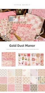 Dettaglio degli adesivi floreali vintage con accenti in lamina d'oro per scrapbooking