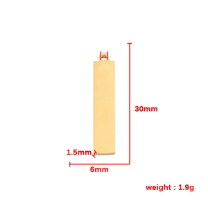 Polished gold stainless steel rectangular pendant with 30mm height and 6mm width dimensions