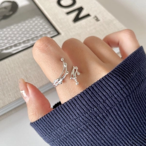 Minimalist 925 sterling silver irregular open ring with fluid liquid metal design for women
