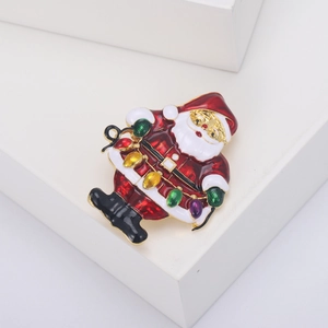 Festive Santa Claus enamel brooch with colorful holiday lights for clothes and bags