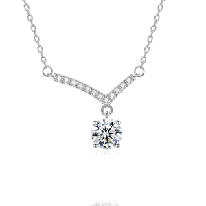 Elegant 925 sterling silver V-shape necklace featuring a sparkling moissanite pendant