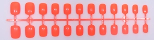 Detail of 24pcs glossy orange square round press-on nails on a plastic holder tray
