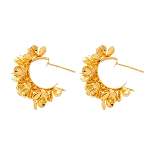 Elegant gold metallic petal C-shaped hoop earrings with a layered floral textured finish