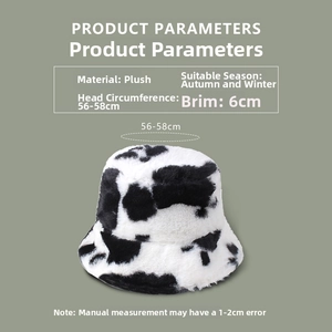 Bob d'hiver en peluche à motif vache avec guide des tailles pour tour de tête 56-58cm