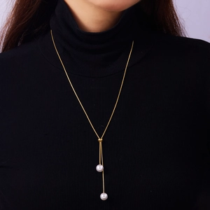 Long Lariat Necklace For Women Adjustable Snake Bone Chain With Alloy Tassel Imitation Artificial Pearls Minimalist Elegant Jewelry