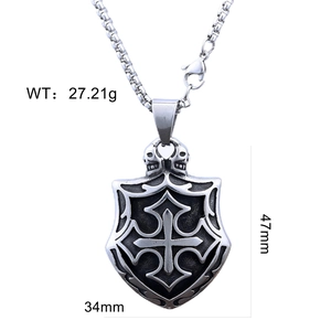 Detailed measurements of vintage stainless steel shield cross pendant for men
