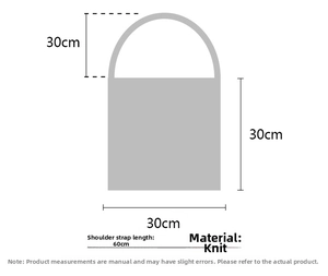 Size chart showing 30x30cm dimensions and 60cm strap length for the knit shoulder bag