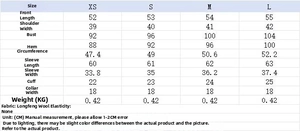 Detailed size guide table for women's casual jacket with metal buttons and flap pockets