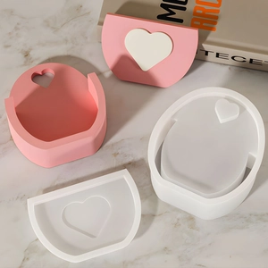 Detail of heart rabbit flower basket silicone mold for DIY epoxy storage box with lid