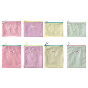 Minimalist macaron color nylon cosmetic bags in pink purple yellow and green