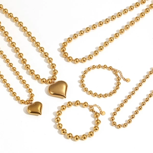 18k vergoldetes Edelstahl-Kugelketten-Schmuckset mit Herzanhängern für Damen