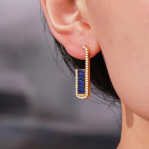 18k gold plated rectangular emerald cut blue zircon drop earrings for women jewelry