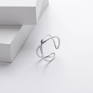 Elegant S925 sterling silver minimalist double layer criss-cross open adjustable ring for women