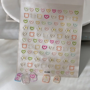 3D jelly relief nail art stickers featuring cute bears and hollow heart designs
