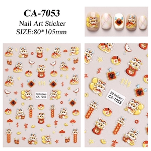 Detail of 5D embossed Chinese New Year nail stickers with cartoon dragon and koi motifs