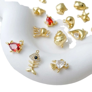 Assorted 14k gold-plated sea creature pendants with cubic zirconia for DIY jewelry making