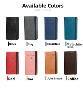 Multi-color RFID travel passport wallets and phone pouches in eight leather finishes