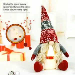 Lighted Christmas gnome plush with LED body and knitted reindeer hat for festive decor