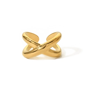 Minimalist 18k gold plated stainless steel criss cross ring with geometric design