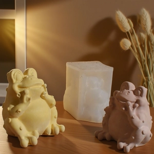 3D frog silicone mold for candles and soap with finished sitting frog plaster statues