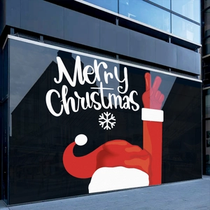 Merry Christmas Santa Claus window stickers with red hat and snowflakes for glass decoration