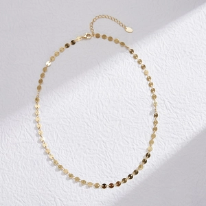 Detailed view of gold S925 sterling silver sequin necklace with adjustable lobster clasp