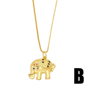 Golden elephant pendant necklace with colorful zircons and delicate box chain