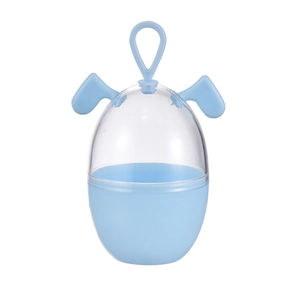 Portable light blue beauty blender storage case with transparent lid and hanging loop