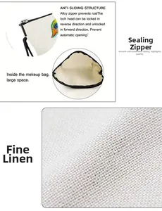 Detail showing non-slip alloy zipper lock and spacious linen texture interior of swan pouch