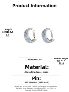 Detail view of 2.6cm moon earrings with cubic zirconia and S925 sterling silver posts