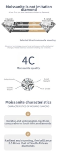 Comparison chart of 1ct moissanite D-color VVS clarity showing high fire and 4C parameters