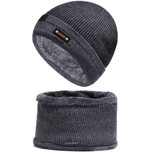 Winter Knitted Beanie And Neck Warmer Fleece Lined Thickened Outdoor Skiing Ear Protection Casual Sporty Men